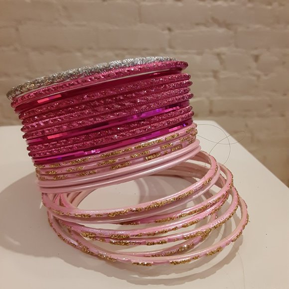 Assorted Pink and Silver Indian Bangles - Picture 2 of 6